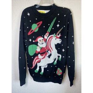 TIPSY ELVES Christmas Sweater Santa Claus Unicorn Space UGLY SWEATER Unisex M